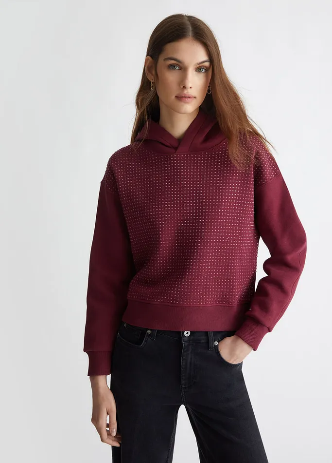 Women Liujo Sweatshirts Sweatshirt With Rhinestones Burgundy