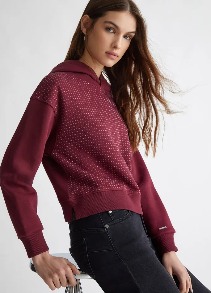 Women Liujo Sweatshirts Sweatshirt With Rhinestones Burgundy