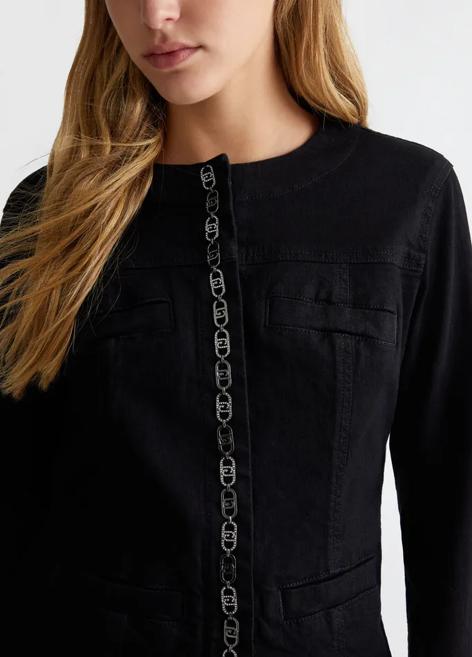 Women Liujo Tailleurs Denim Jacket With Logo Black Denim