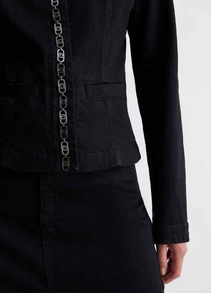 Women Liujo Tailleurs Denim Jacket With Logo Black Denim