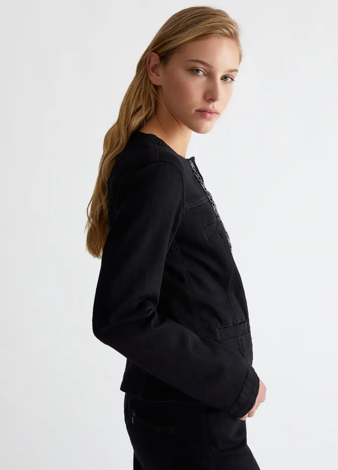 Women Liujo Tailleurs Denim Jacket With Logo Black Denim
