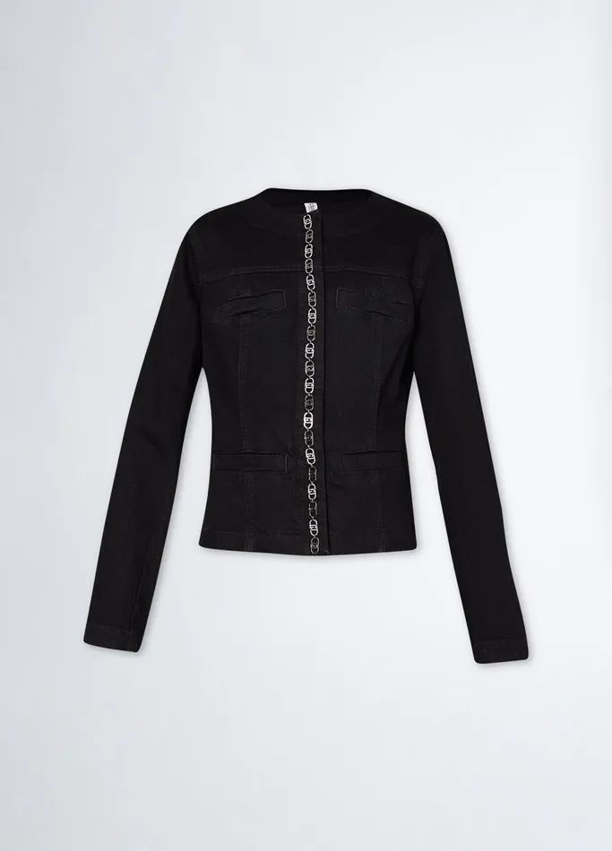 Women Liujo Tailleurs Denim Jacket With Logo Black Denim