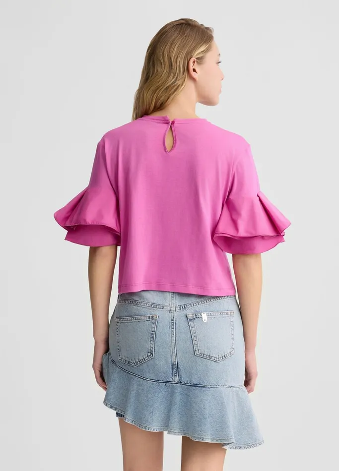 Women Liujo Tops And TShirts Peony Pink TShirt With Flounced Detailing