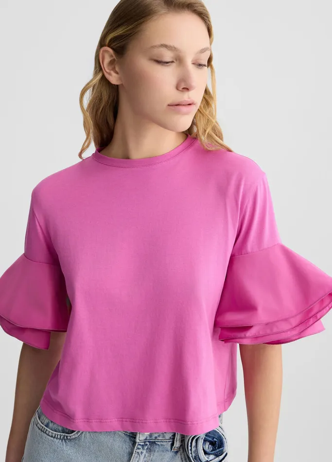 Women Liujo Tops And TShirts Peony Pink TShirt With Flounced Detailing