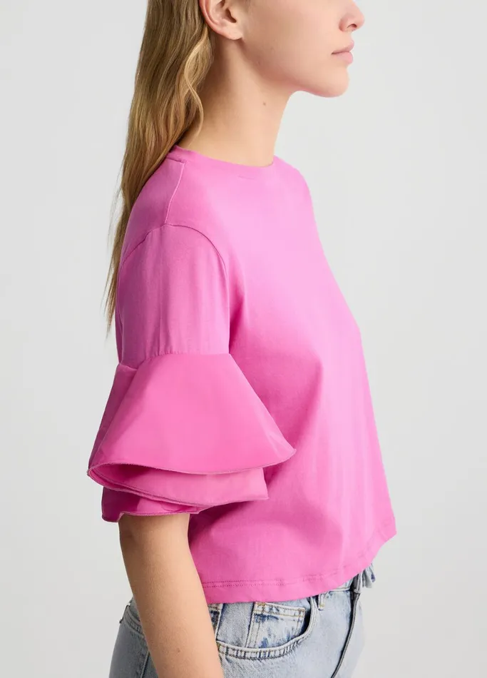 Women Liujo Tops And TShirts Peony Pink TShirt With Flounced Detailing