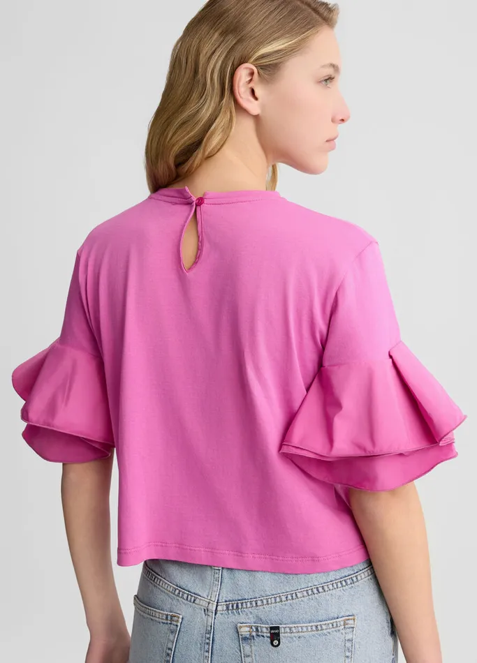 Women Liujo Tops And TShirts Peony Pink TShirt With Flounced Detailing