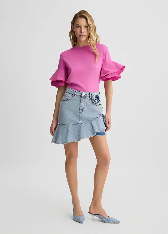 Women Liujo Tops And TShirts Peony Pink TShirt With Flounced Detailing