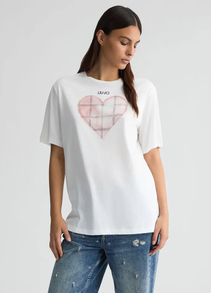 Women Liujo Tops And TShirts TShirt With Heart And Gemstones Pink Heart