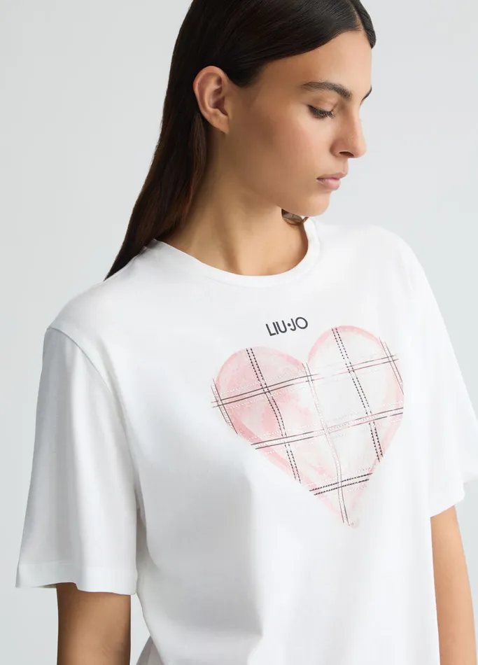 Women Liujo Tops And TShirts TShirt With Heart And Gemstones Pink Heart