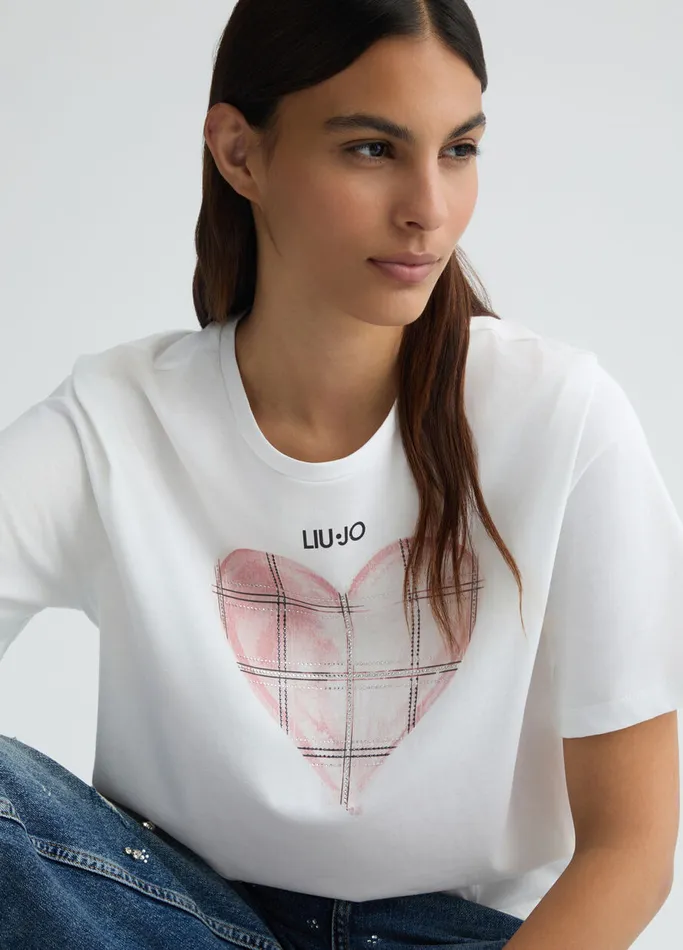 Women Liujo Tops And TShirts TShirt With Heart And Gemstones Pink Heart