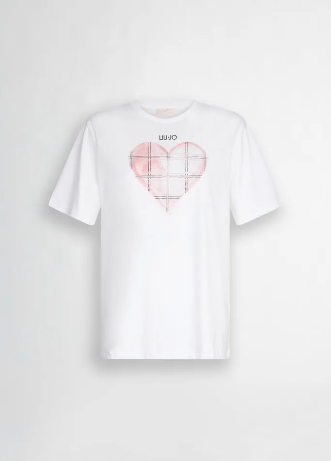Women Liujo Tops And TShirts TShirt With Heart And Gemstones Pink Heart