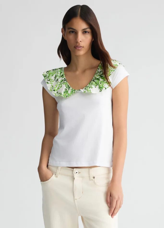 Women Liujo Tops And TShirts TShirt With Printed Ruching Whitegreen