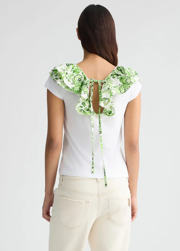 Women Liujo Tops And TShirts TShirt With Printed Ruching Whitegreen