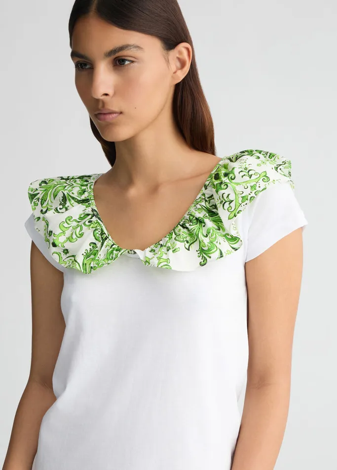 Women Liujo Tops And TShirts TShirt With Printed Ruching Whitegreen