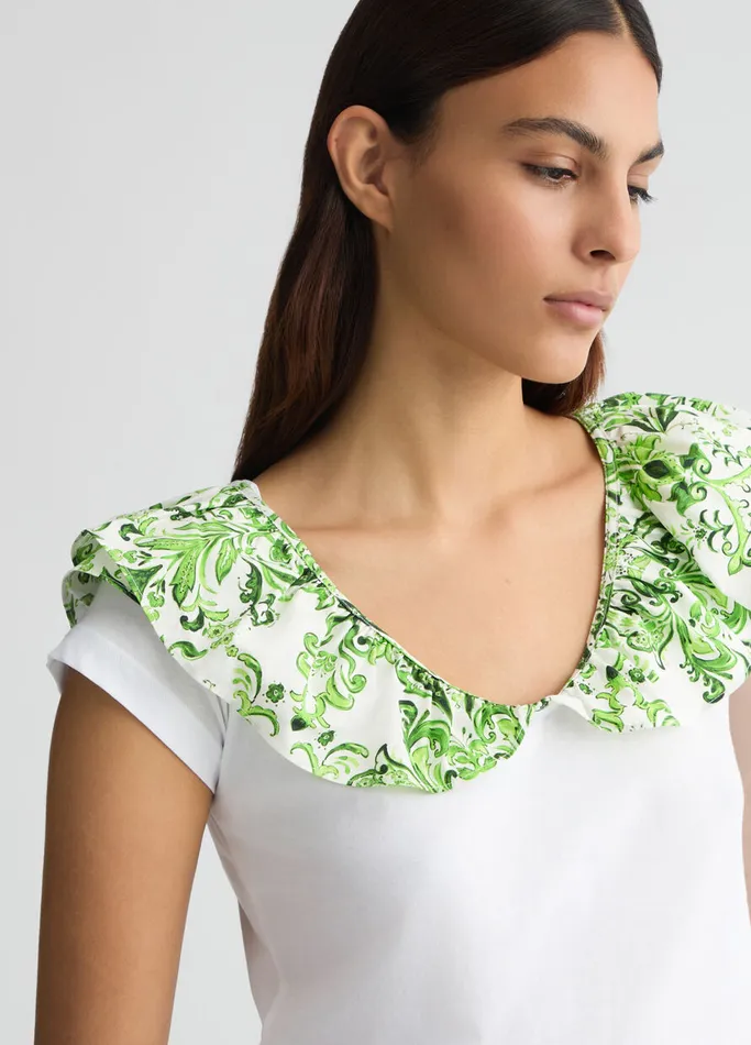 Women Liujo Tops And TShirts TShirt With Printed Ruching Whitegreen