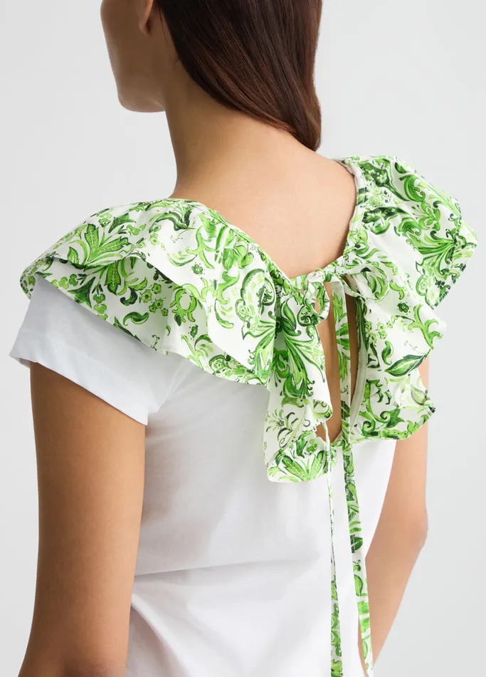 Women Liujo Tops And TShirts TShirt With Printed Ruching Whitegreen