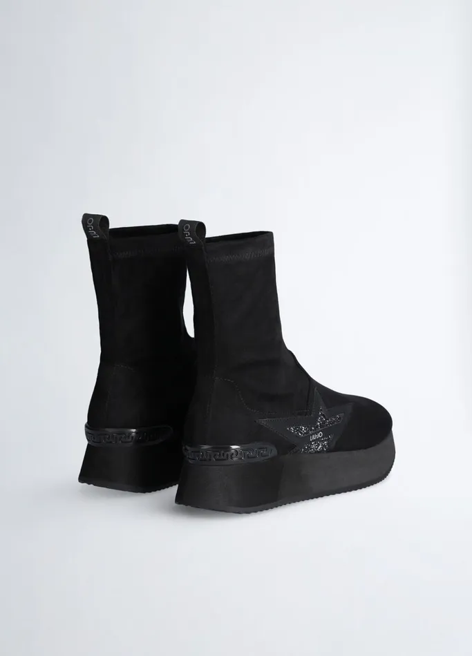 Women Liujo Trainers Black Ankle Boots With Glittery Star