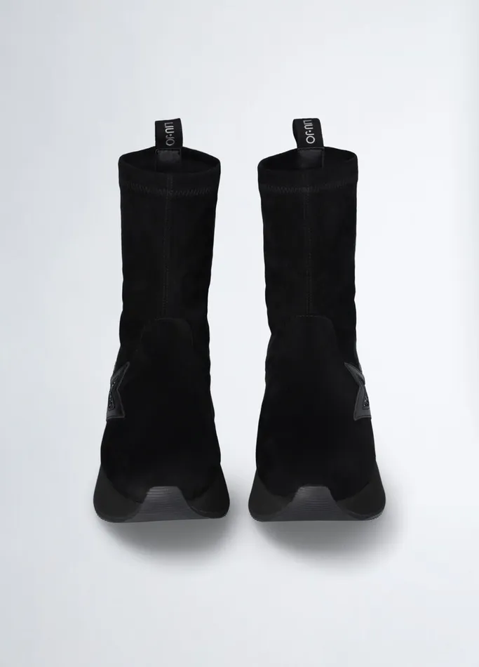 Women Liujo Trainers Black Ankle Boots With Glittery Star