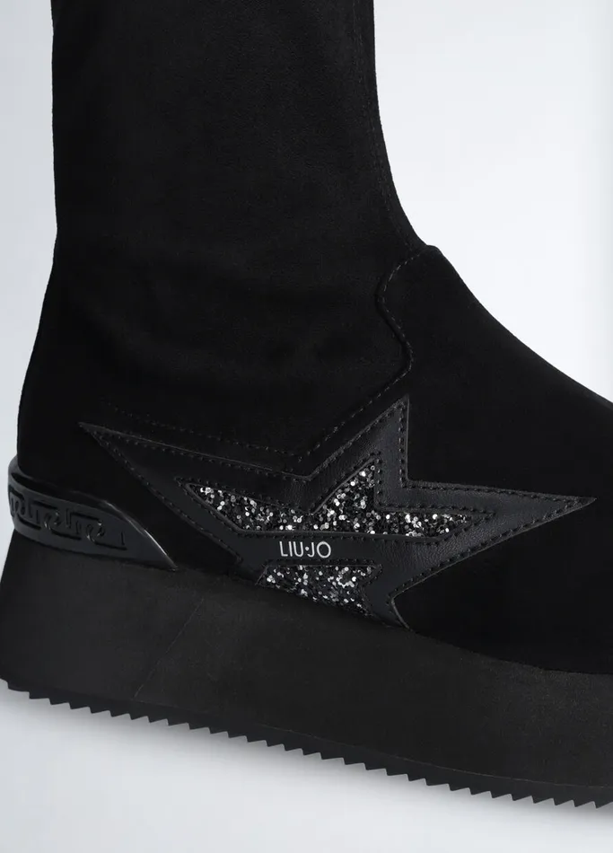 Women Liujo Trainers Black Ankle Boots With Glittery Star