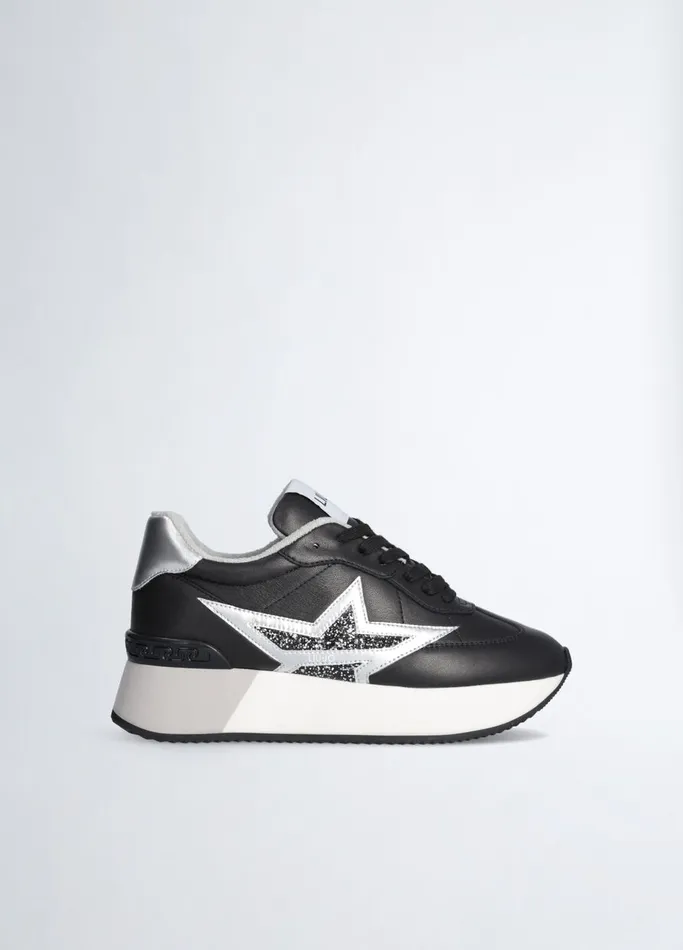 Women Liujo Trainers Black Leather Sneakers