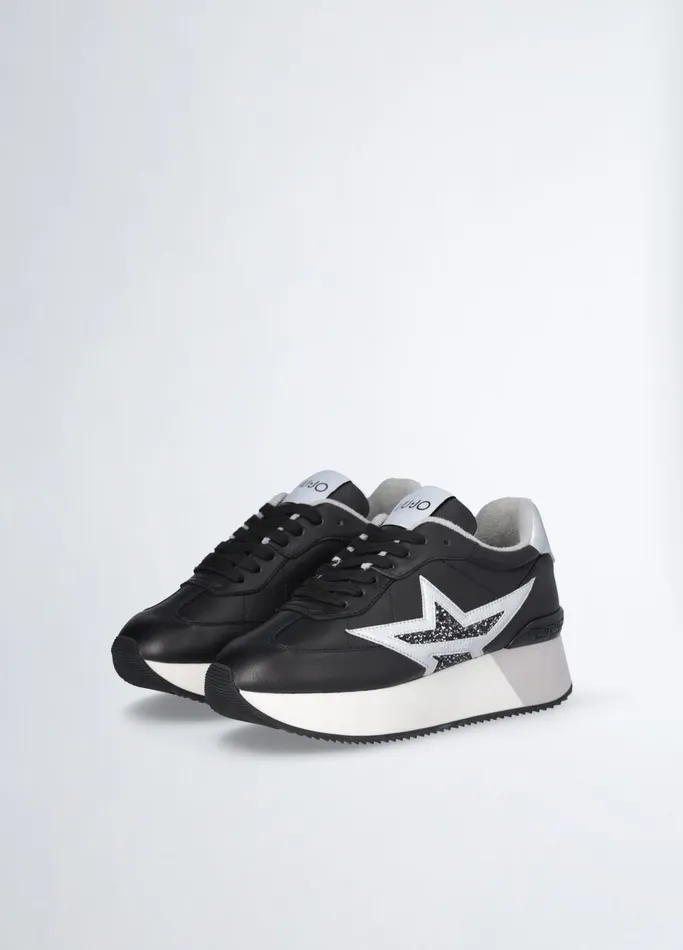 Women Liujo Trainers Black Leather Sneakers