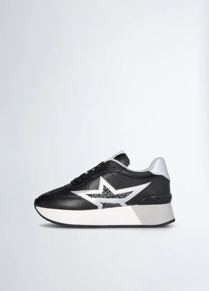 Women Liujo Trainers Black Leather Sneakers