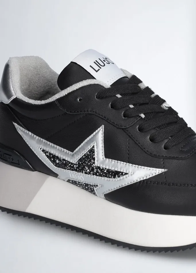 Women Liujo Trainers Black Leather Sneakers