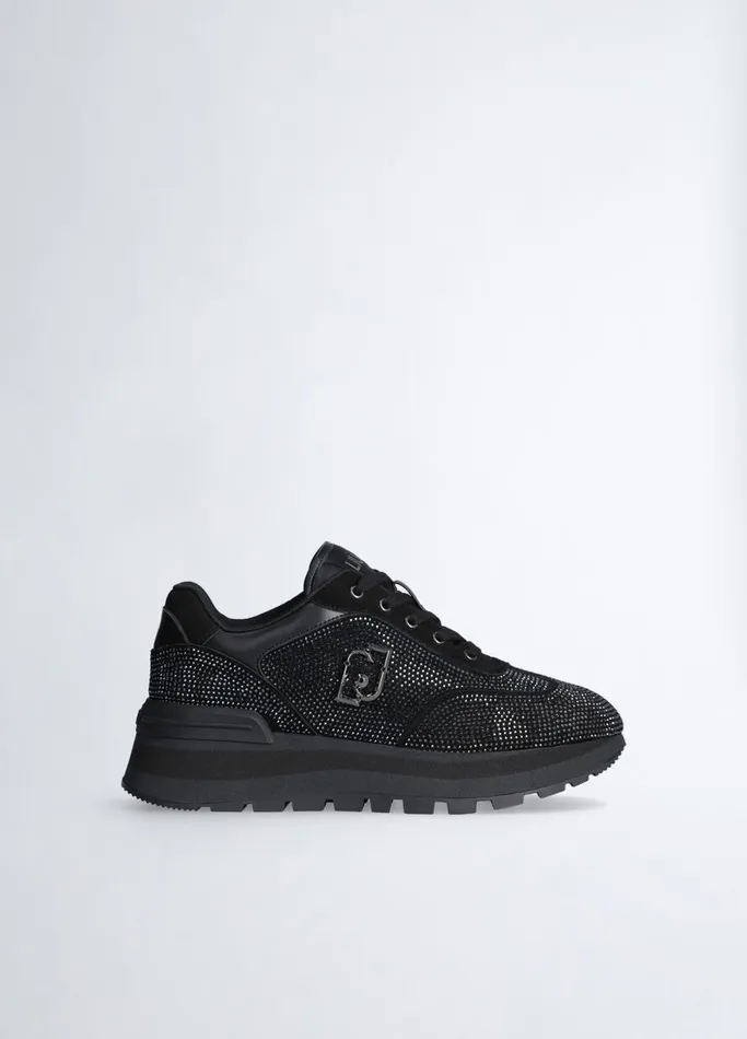 Women Liujo Trainers Black Sneakers With AllOver Rhinestones
