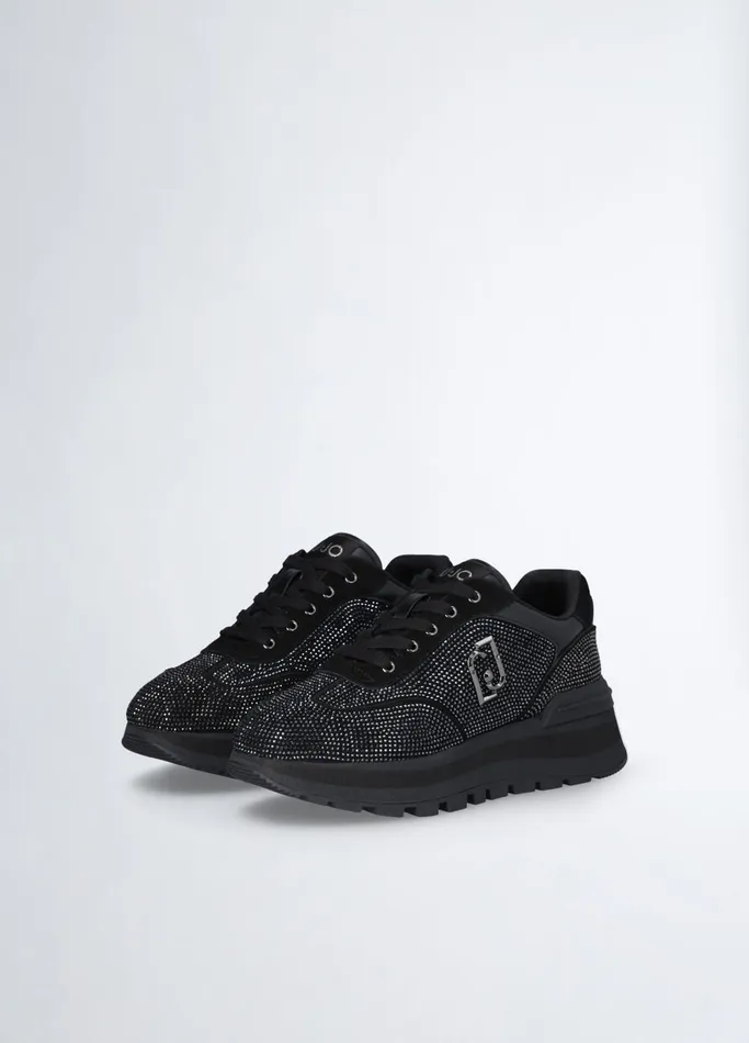 Women Liujo Trainers Black Sneakers With AllOver Rhinestones