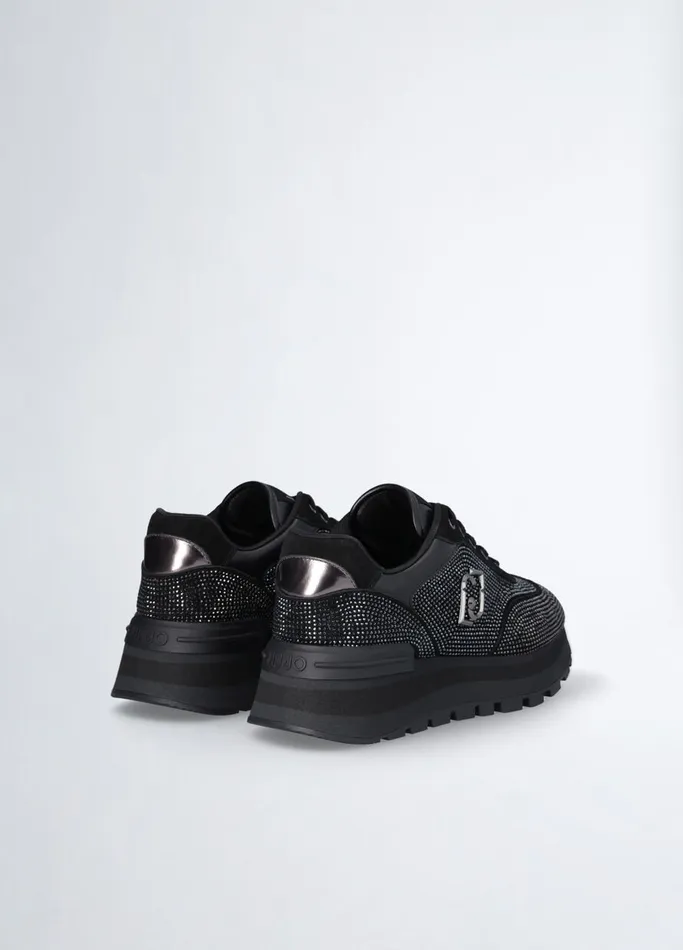 Women Liujo Trainers Black Sneakers With AllOver Rhinestones