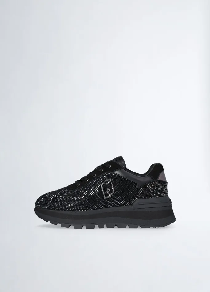 Women Liujo Trainers Black Sneakers With AllOver Rhinestones