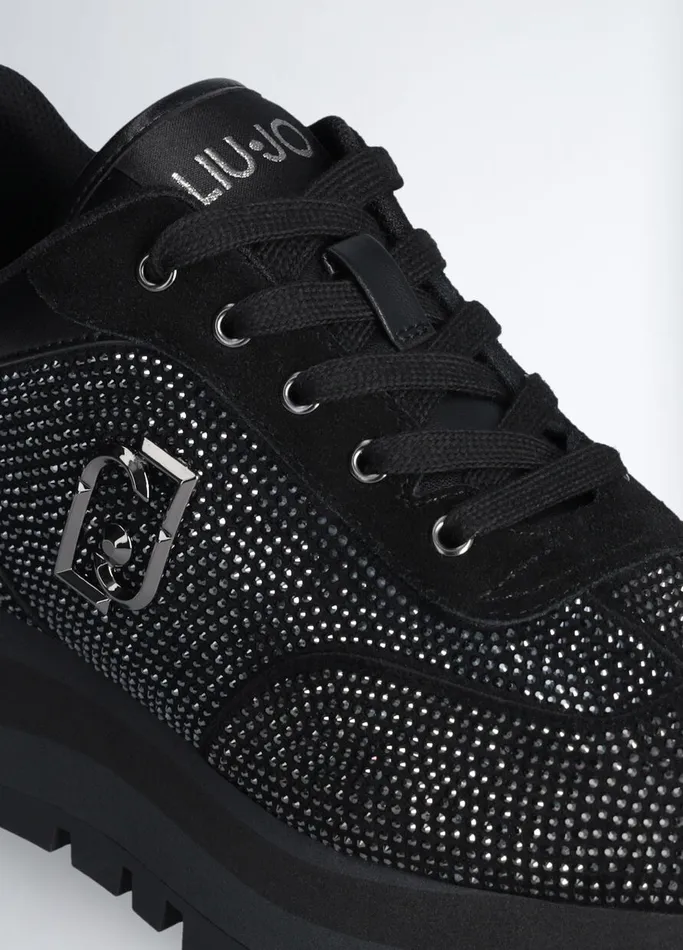 Women Liujo Trainers Black Sneakers With AllOver Rhinestones