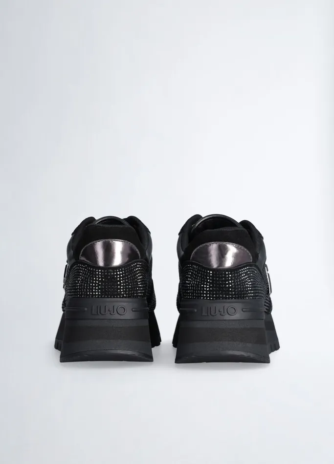 Women Liujo Trainers Black Sneakers With AllOver Rhinestones