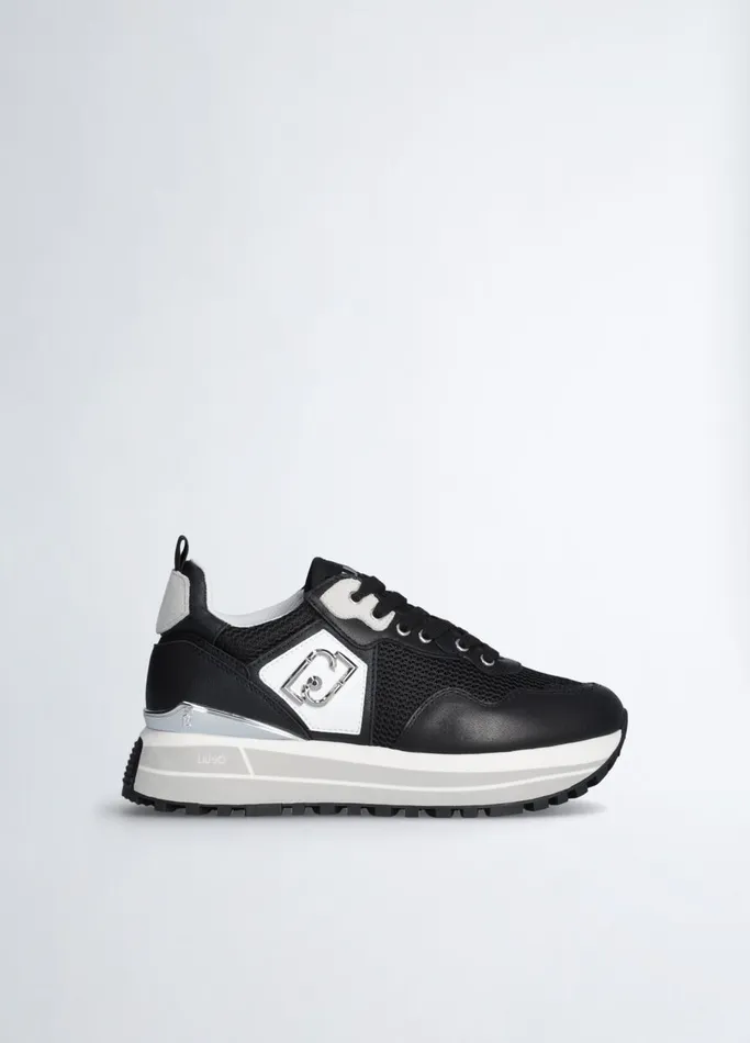 Women Liujo Trainers Leather And Mesh Platform Sneakers Black