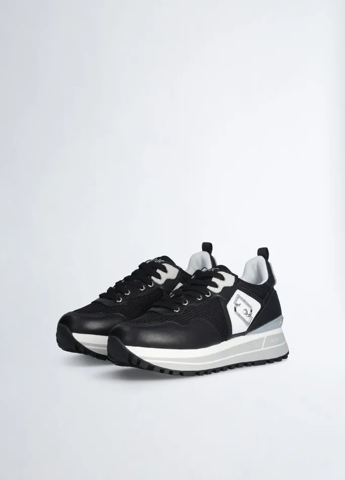 Women Liujo Trainers Leather And Mesh Platform Sneakers Black