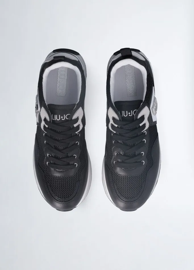 Women Liujo Trainers Leather And Mesh Platform Sneakers Black