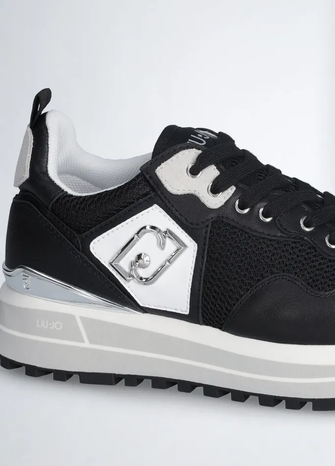 Women Liujo Trainers Leather And Mesh Platform Sneakers Black