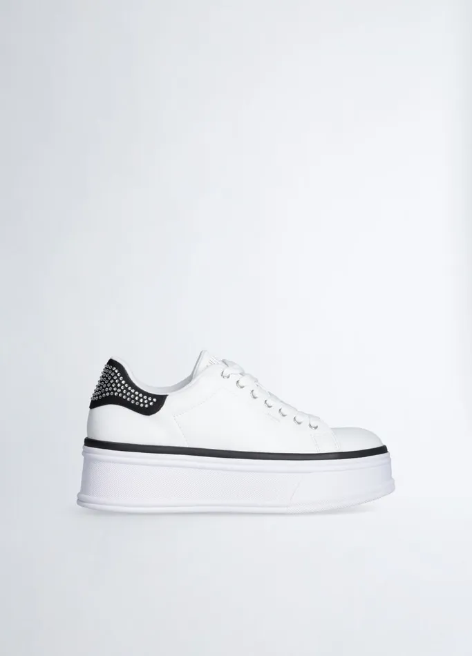 Women Liujo Trainers Leather Sneakers With Rhinestones Black