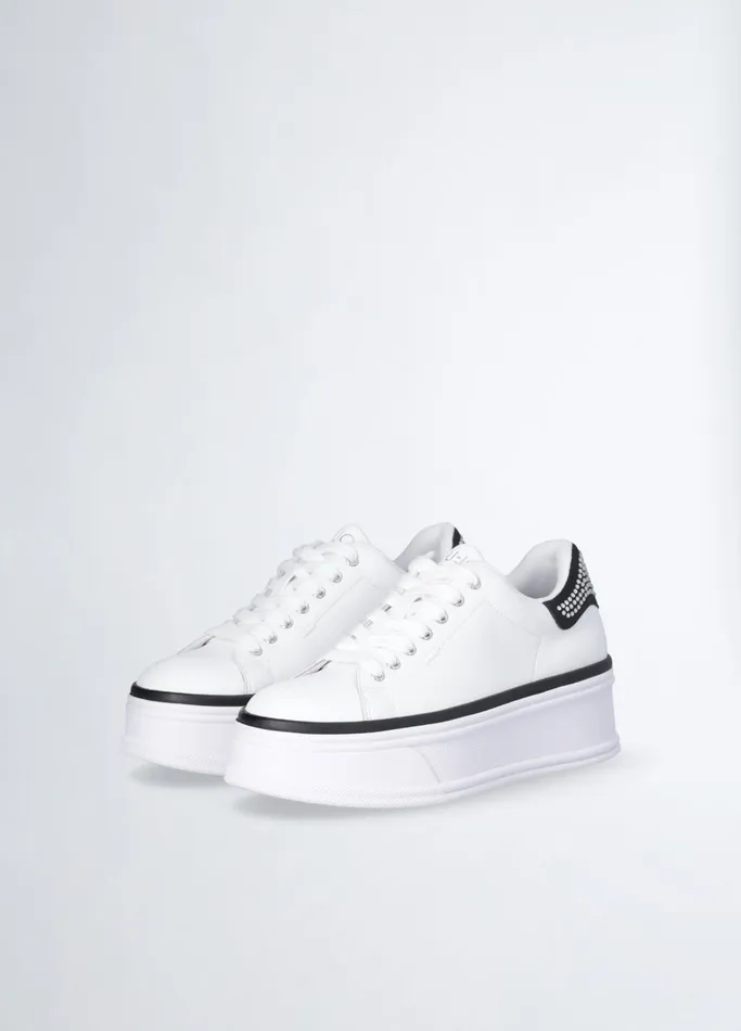 Women Liujo Trainers Leather Sneakers With Rhinestones Black