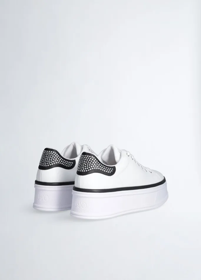 Women Liujo Trainers Leather Sneakers With Rhinestones Black