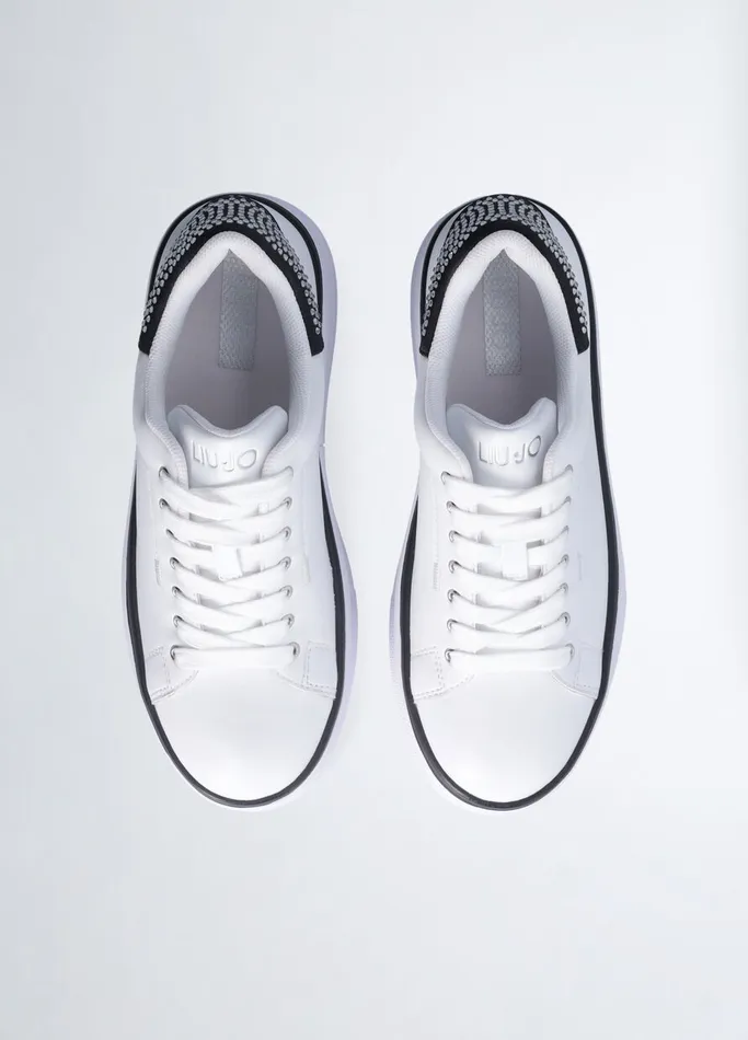 Women Liujo Trainers Leather Sneakers With Rhinestones Black