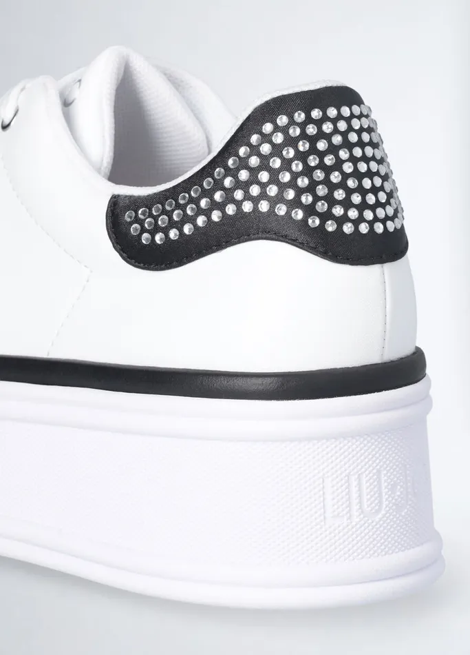 Women Liujo Trainers Leather Sneakers With Rhinestones Black