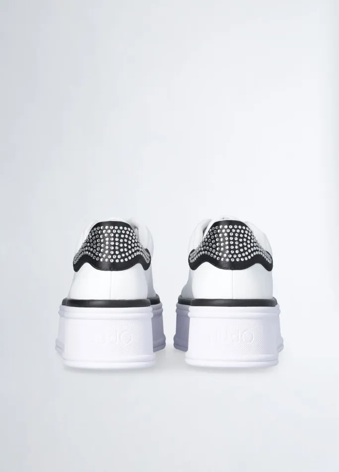 Women Liujo Trainers Leather Sneakers With Rhinestones Black