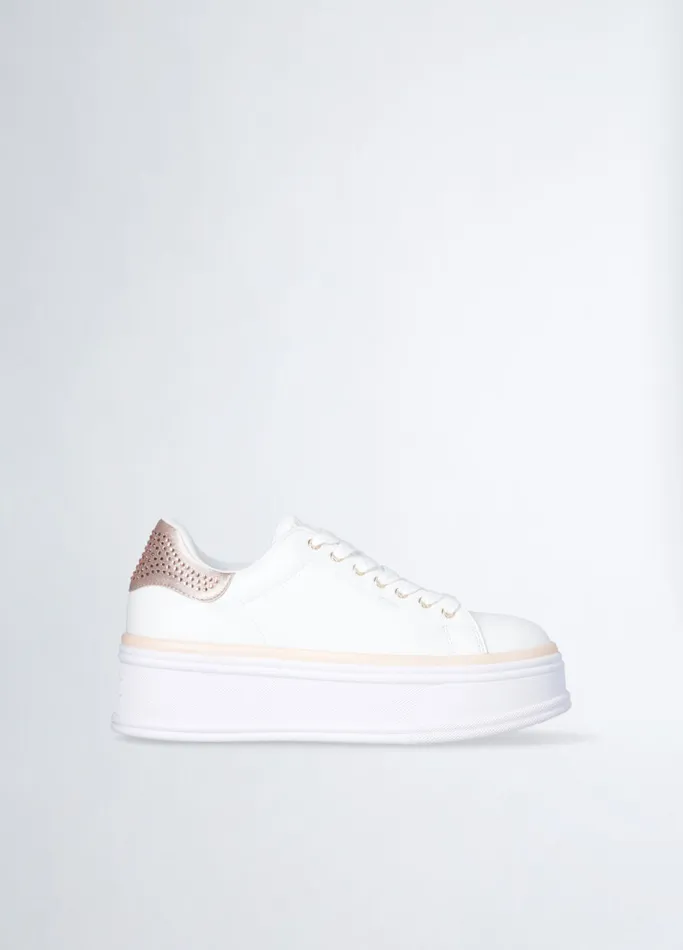 Women Liujo Trainers Leather Sneakers With Rhinestones Pink