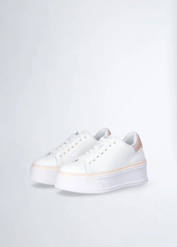 Women Liujo Trainers Leather Sneakers With Rhinestones Pink