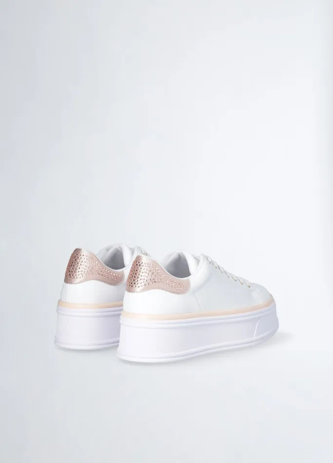 Women Liujo Trainers Leather Sneakers With Rhinestones Pink