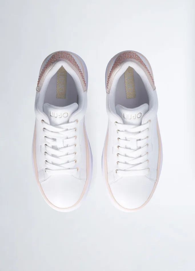 Women Liujo Trainers Leather Sneakers With Rhinestones Pink