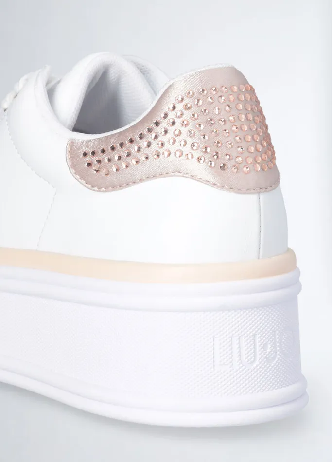 Women Liujo Trainers Leather Sneakers With Rhinestones Pink