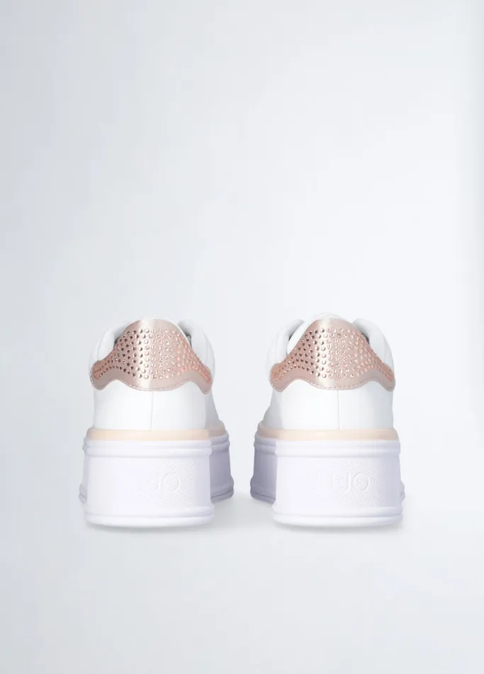 Women Liujo Trainers Leather Sneakers With Rhinestones Pink