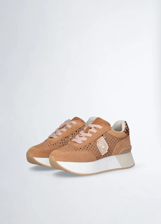 Women Liujo Trainers Perforated Platform Sneakers Brown